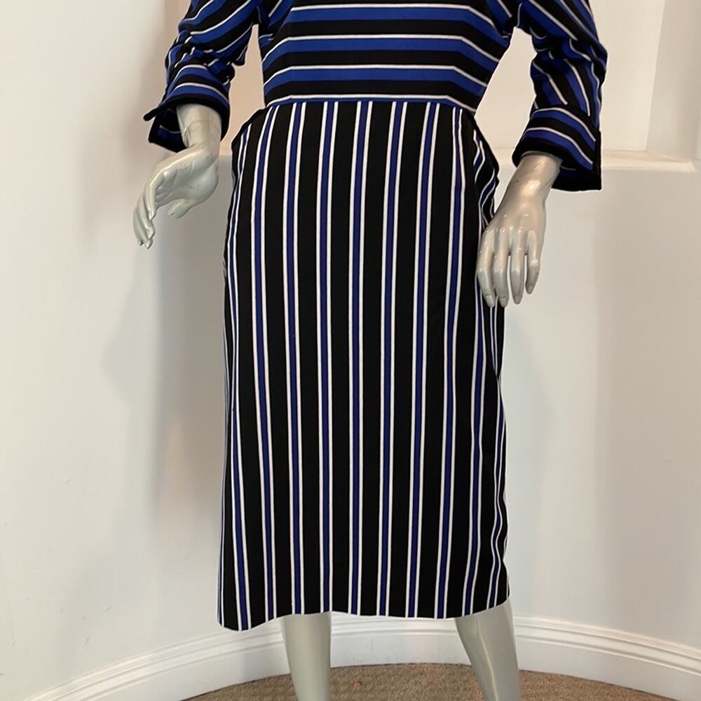 Olympia Le-Tan Striped Dress Sz 42 Blue Black Mock Neck Paris Designer - Picture 10 of 16